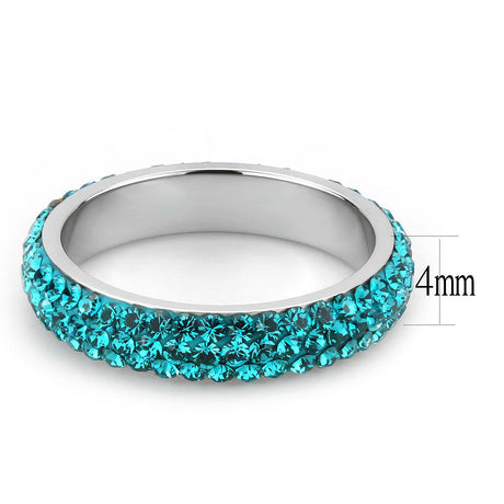 High polished (no plating) Stainless Steel Ring with Top Grade Crystal  in Blue Zircon