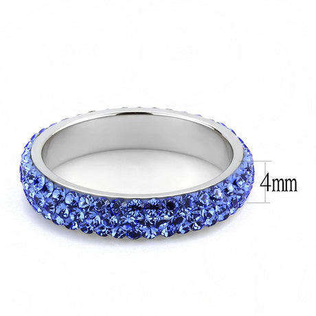 High polished (no plating) Stainless Steel Ring with Top Grade Crystal  in Sapphire