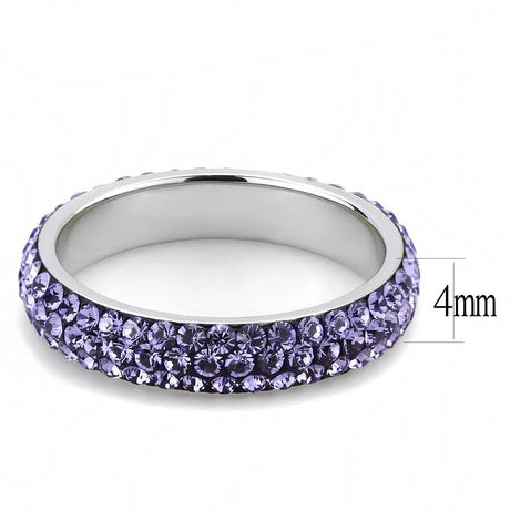 High polished (no plating) Stainless Steel Ring with Top Grade Crystal  in Tanzanite
