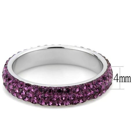 High polished (no plating) Stainless Steel Ring with Top Grade Crystal  in Amethyst