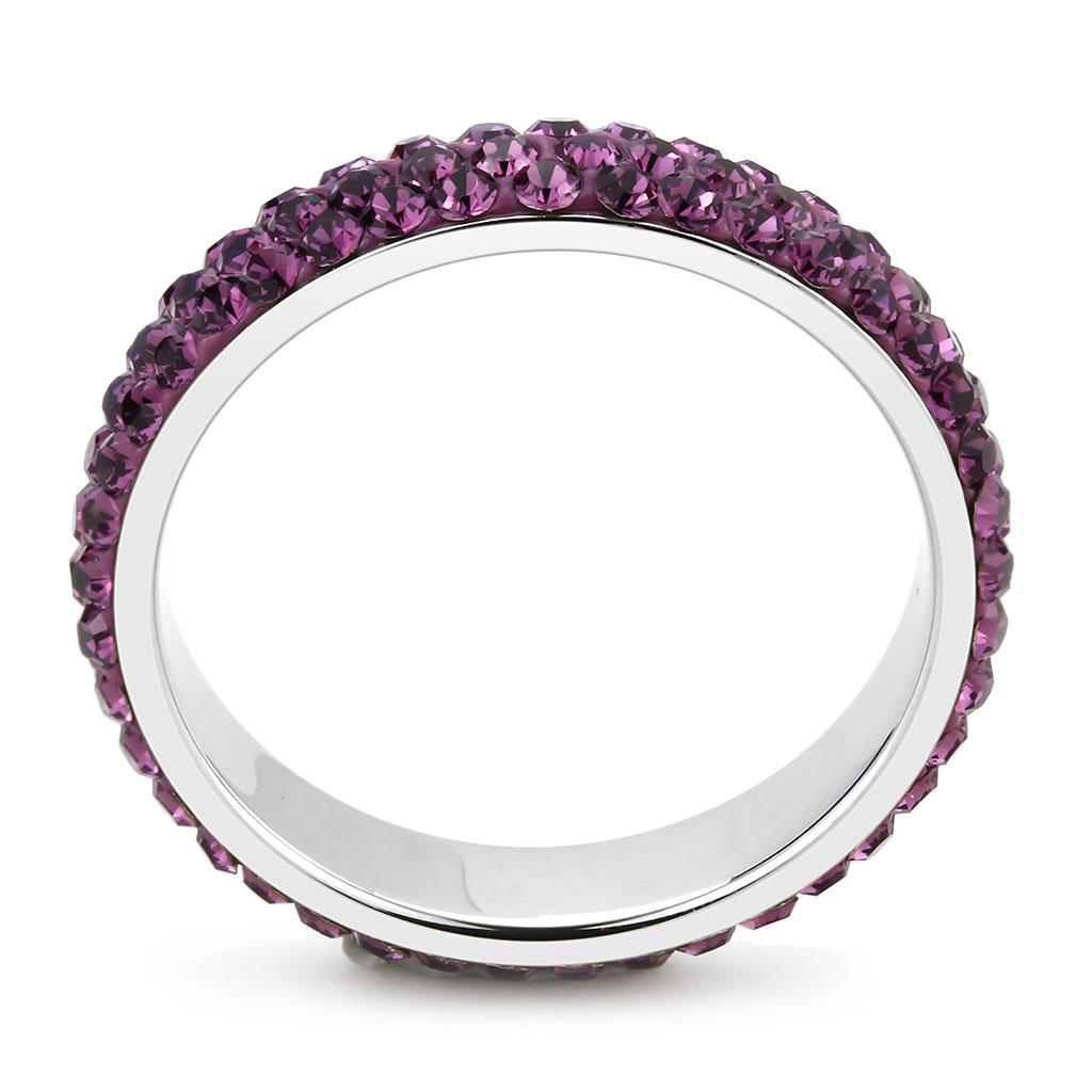 High polished (no plating) Stainless Steel Ring with Top Grade Crystal  in Amethyst