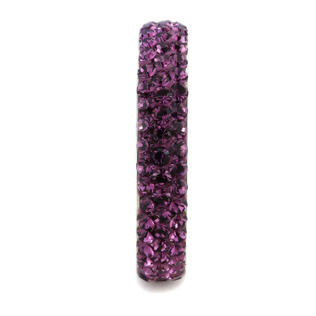 High polished (no plating) Stainless Steel Ring with Top Grade Crystal  in Amethyst