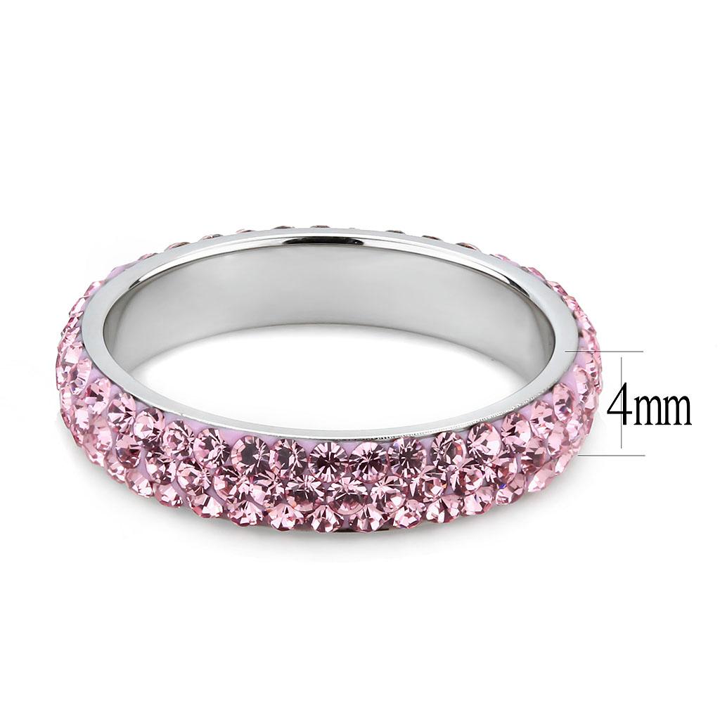 High polished (no plating) Stainless Steel Ring with Top Grade Crystal  in Light Rose