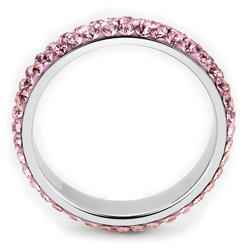 High polished (no plating) Stainless Steel Ring with Top Grade Crystal  in Light Rose