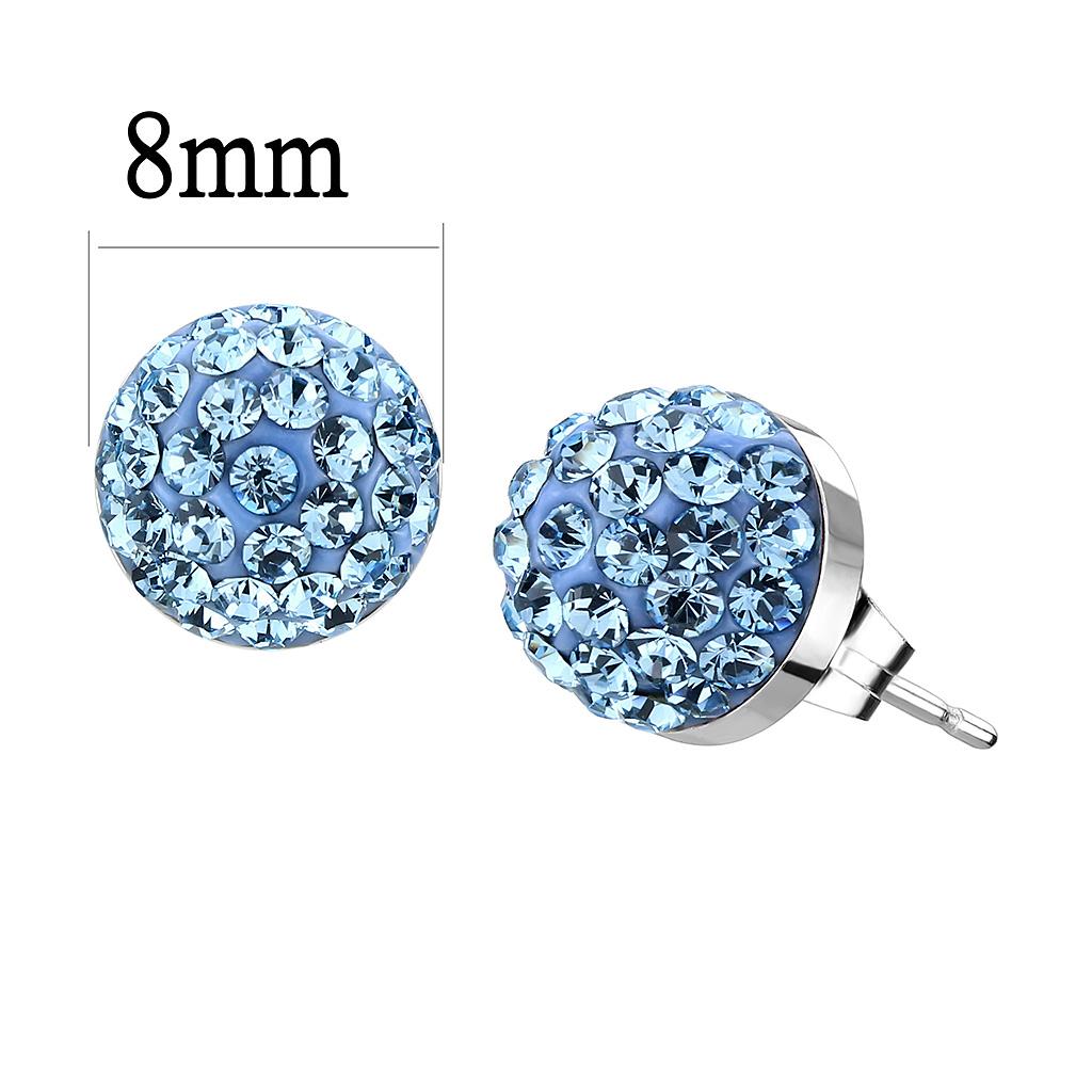 High polished (no plating) Stainless Steel Earrings with Top Grade Crystal  in Sea Blue