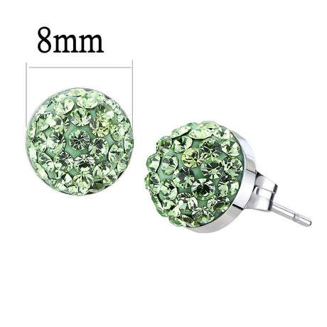 High polished (no plating) Stainless Steel Earrings with Top Grade Crystal  in Peridot
