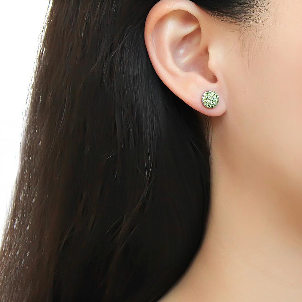 High polished (no plating) Stainless Steel Earrings with Top Grade Crystal  in Peridot