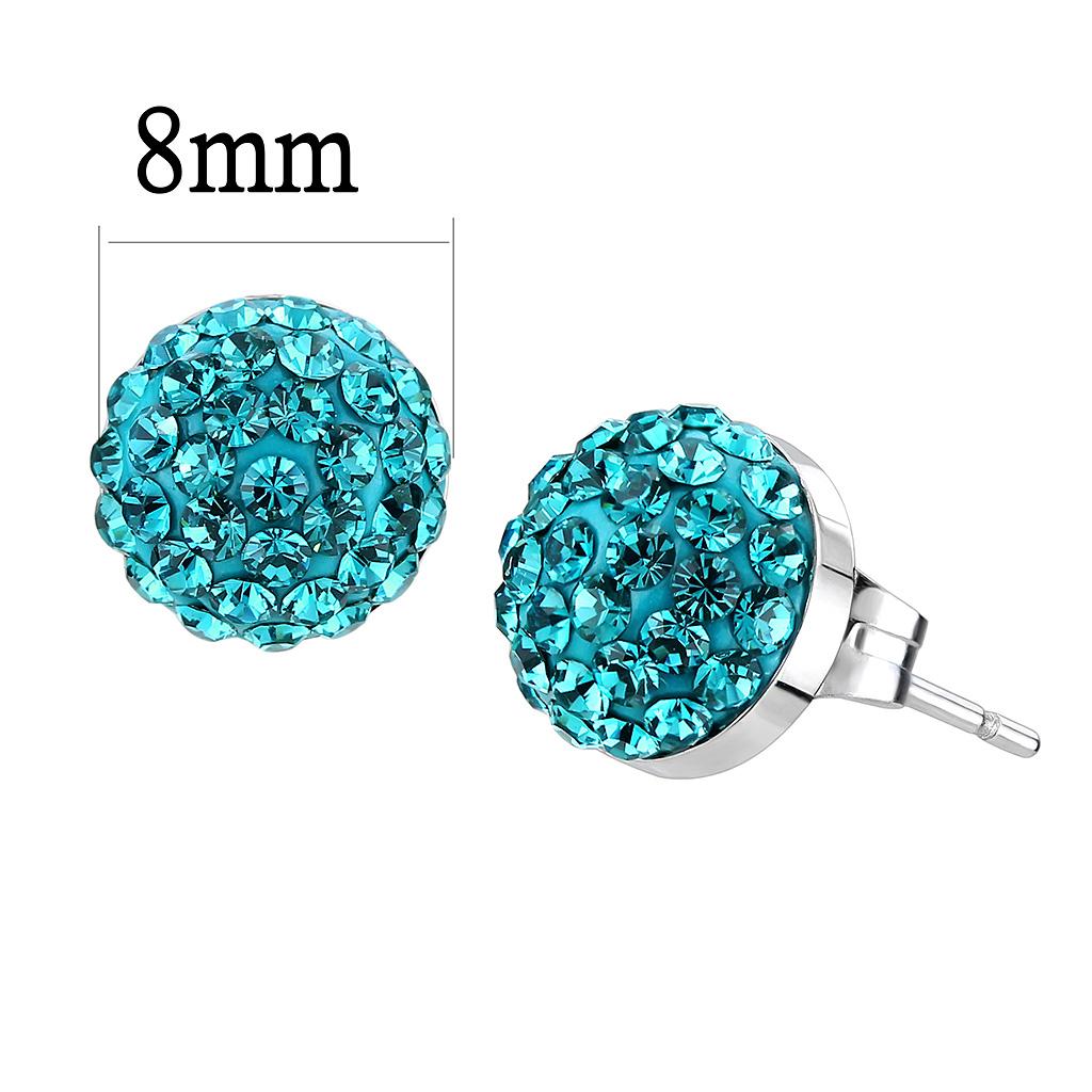 High polished (no plating) Stainless Steel Earrings with Top Grade Crystal  in Blue Zircon