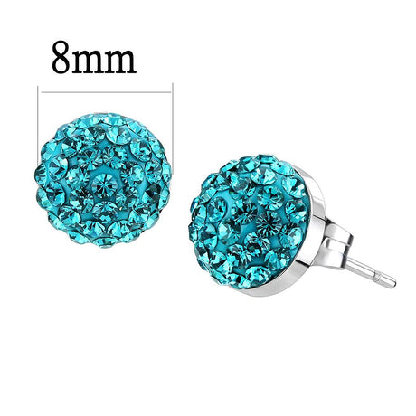 High polished (no plating) Stainless Steel Earrings with Top Grade Crystal  in Blue Zircon