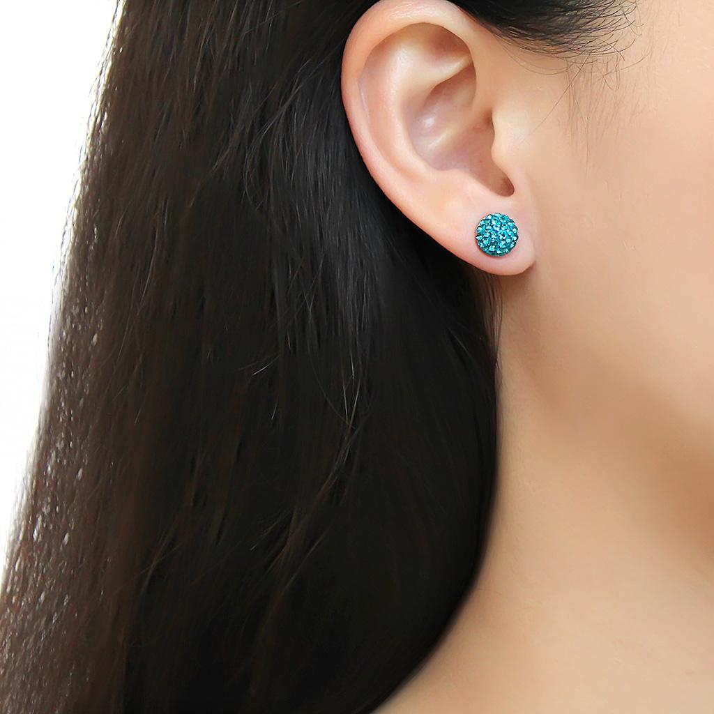High polished (no plating) Stainless Steel Earrings with Top Grade Crystal  in Blue Zircon