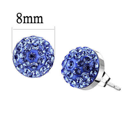 High polished (no plating) Stainless Steel Earrings with Top Grade Crystal  in Sapphire