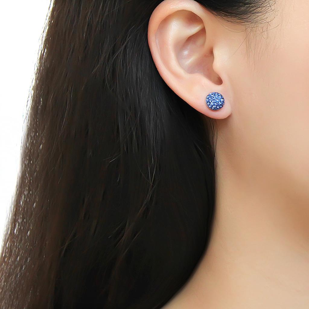 High polished (no plating) Stainless Steel Earrings with Top Grade Crystal  in Sapphire