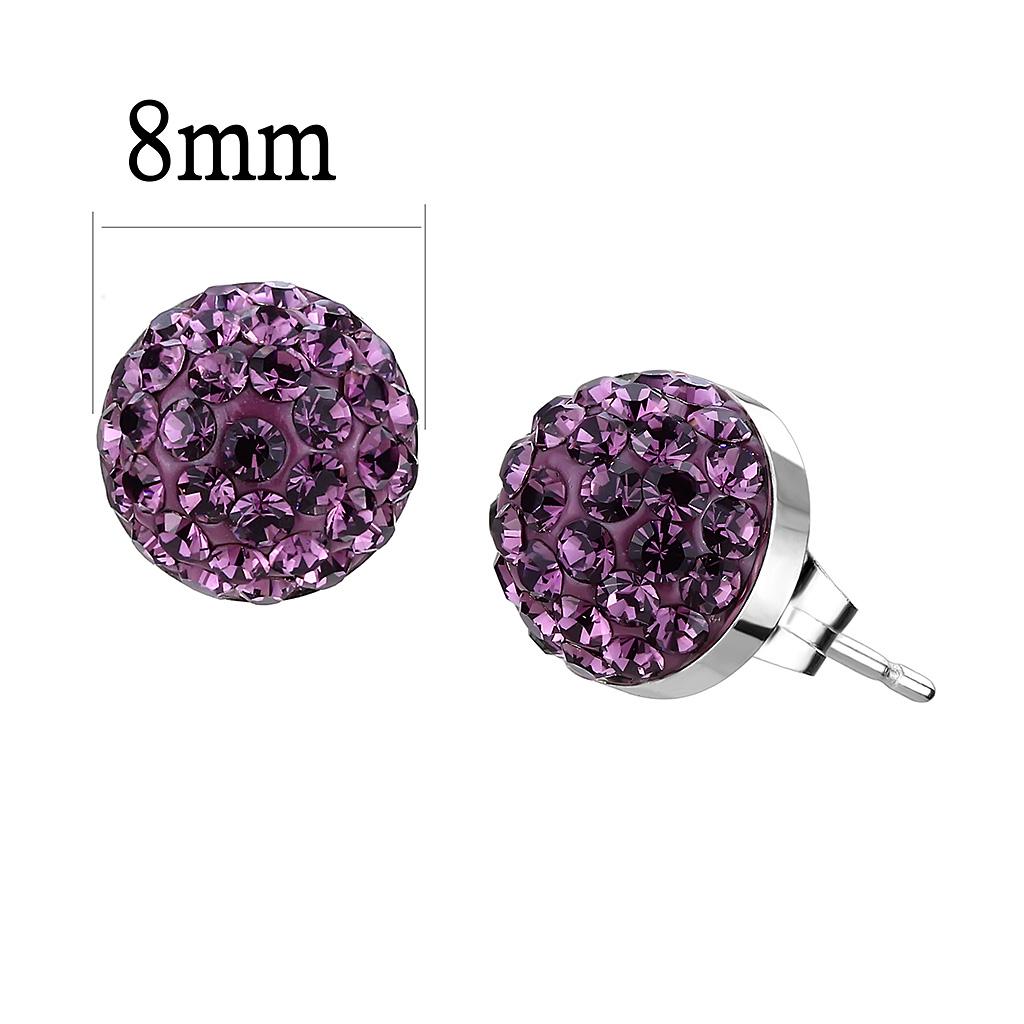 High polished (no plating) Stainless Steel Earrings with Top Grade Crystal  in Amethyst
