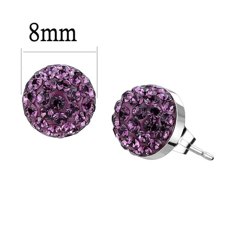 High polished (no plating) Stainless Steel Earrings with Top Grade Crystal  in Amethyst