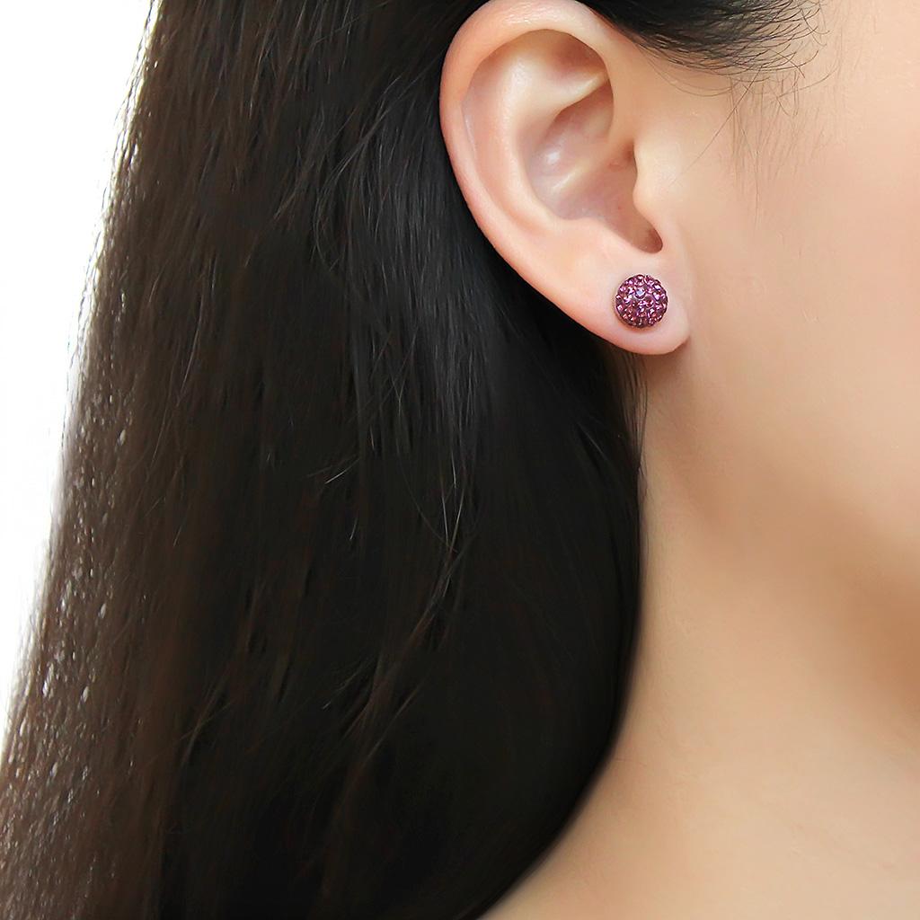 High polished (no plating) Stainless Steel Earrings with Top Grade Crystal  in Amethyst