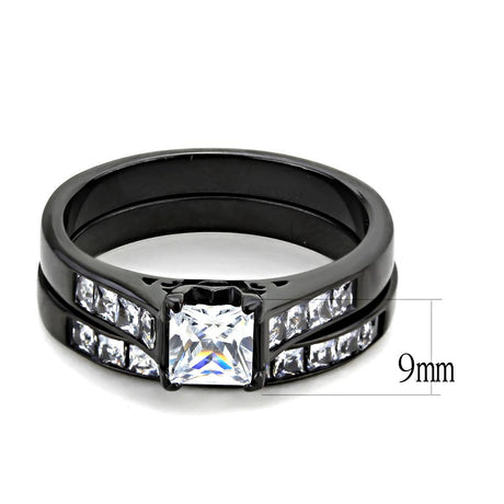 IP Black(Ion Plating) Stainless Steel Ring with AAA Grade CZ  in Clear