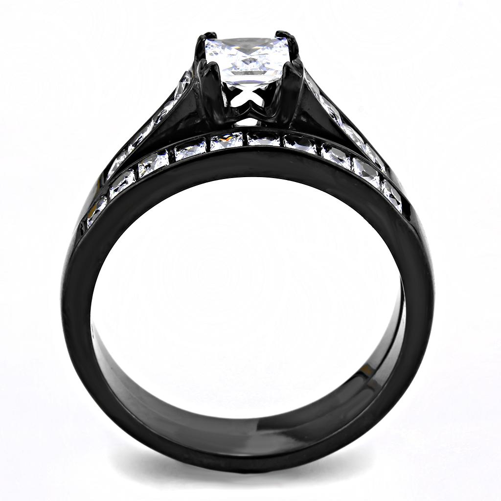 IP Black(Ion Plating) Stainless Steel Ring with AAA Grade CZ  in Clear