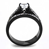 IP Black(Ion Plating) Stainless Steel Ring with AAA Grade CZ  in Clear