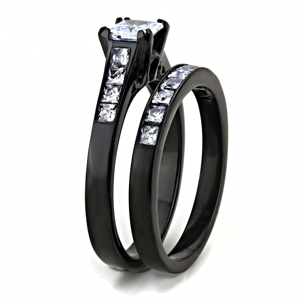IP Black(Ion Plating) Stainless Steel Ring with AAA Grade CZ  in Clear