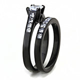 IP Black(Ion Plating) Stainless Steel Ring with AAA Grade CZ  in Clear