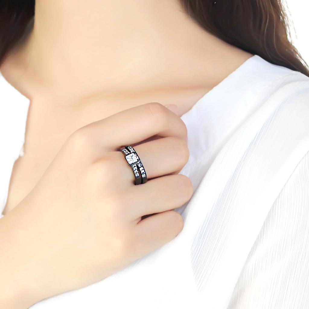 IP Black(Ion Plating) Stainless Steel Ring with AAA Grade CZ  in Clear
