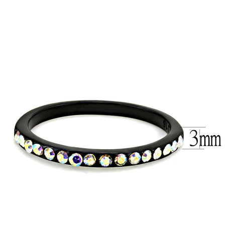 IP Black(Ion Plating) Stainless Steel Ring with Top Grade Crystal  in Aurora Borealis (Rainbow Effect)