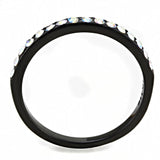 IP Black(Ion Plating) Stainless Steel Ring with Top Grade Crystal  in Aurora Borealis (Rainbow Effect)