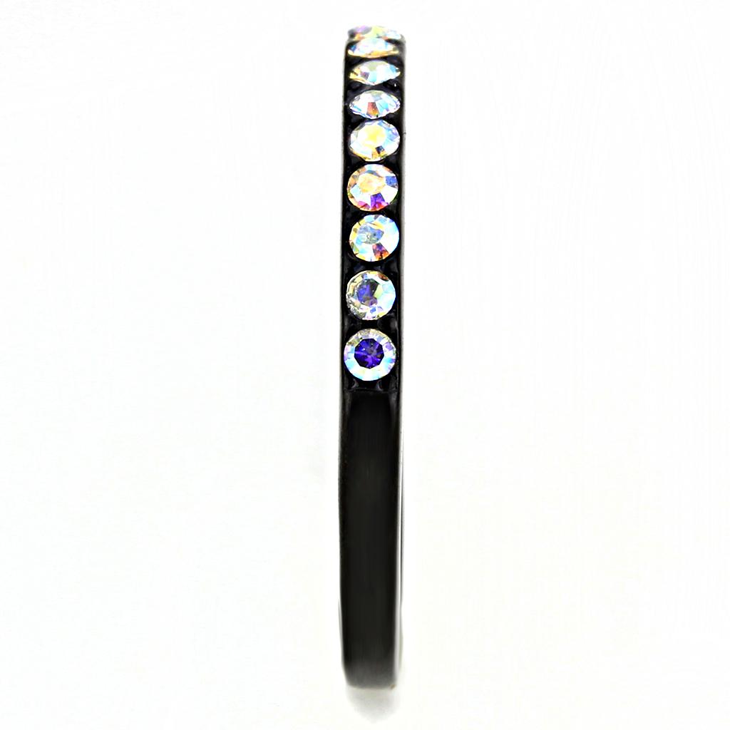 IP Black(Ion Plating) Stainless Steel Ring with Top Grade Crystal  in Aurora Borealis (Rainbow Effect)