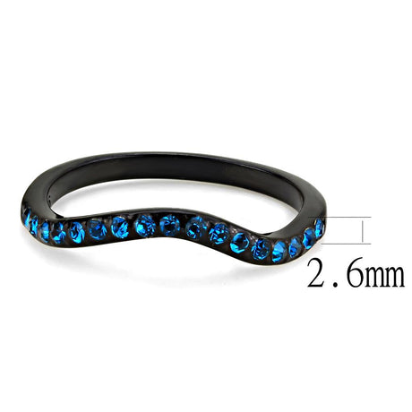 IP Black(Ion Plating) Stainless Steel Ring with Top Grade Crystal  in Blue Zircon