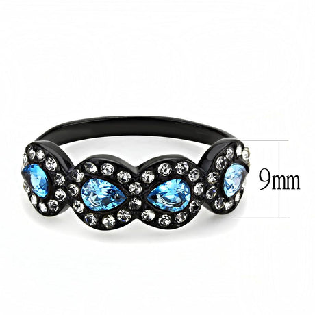 IP Black(Ion Plating) Stainless Steel Ring with AAA Grade CZ  in Sea Blue