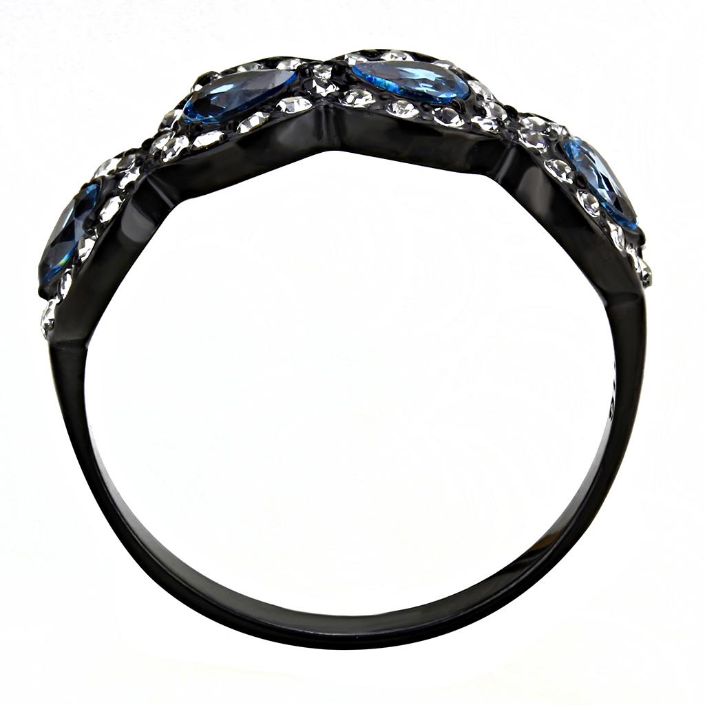 IP Black(Ion Plating) Stainless Steel Ring with AAA Grade CZ  in Sea Blue