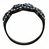 IP Black(Ion Plating) Stainless Steel Ring with AAA Grade CZ  in Sea Blue
