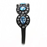 IP Black(Ion Plating) Stainless Steel Ring with AAA Grade CZ  in Sea Blue