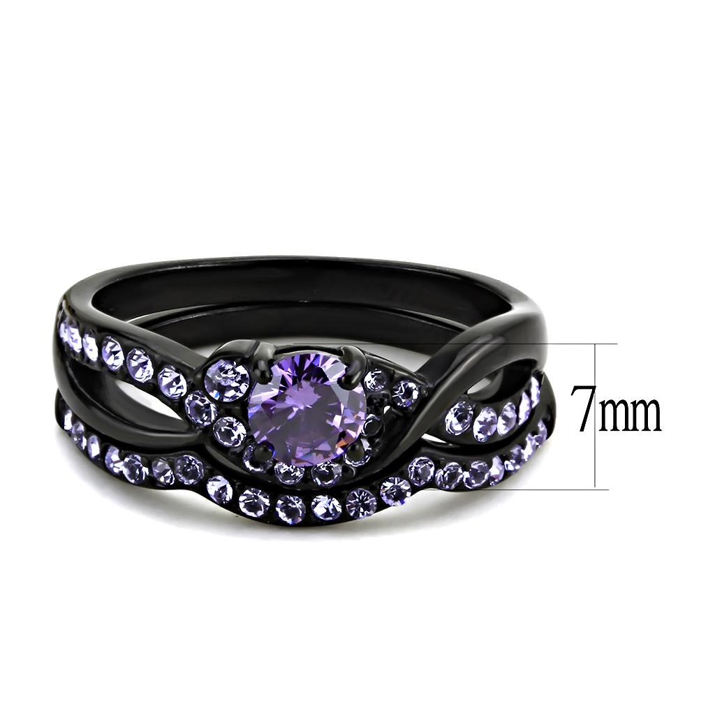 IP Black(Ion Plating) Stainless Steel Ring with AAA Grade CZ  in Amethyst