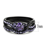 IP Black(Ion Plating) Stainless Steel Ring with AAA Grade CZ  in Amethyst