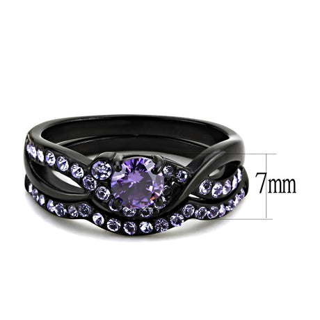 IP Black(Ion Plating) Stainless Steel Ring with AAA Grade CZ  in Amethyst