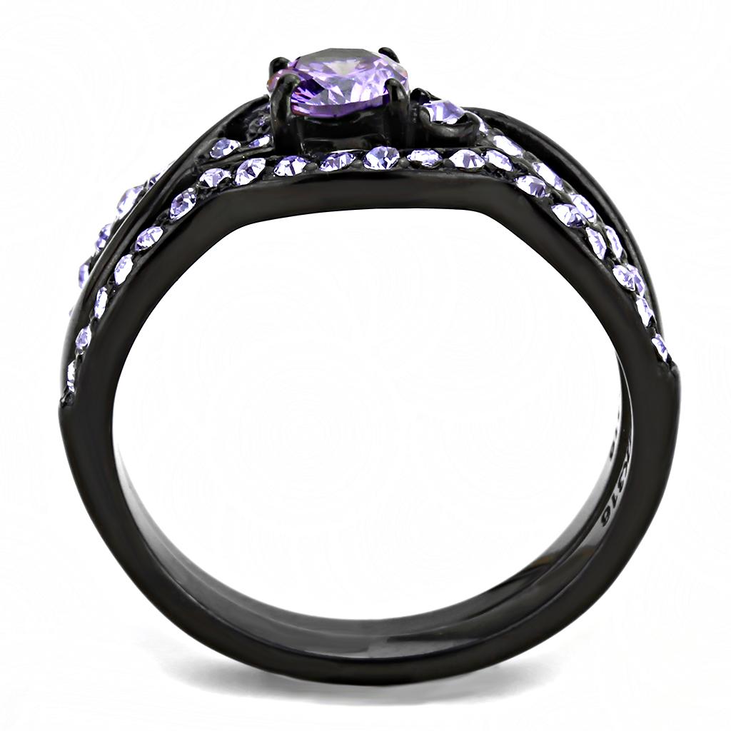IP Black(Ion Plating) Stainless Steel Ring with AAA Grade CZ  in Amethyst