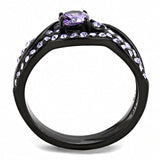 IP Black(Ion Plating) Stainless Steel Ring with AAA Grade CZ  in Amethyst