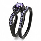 IP Black(Ion Plating) Stainless Steel Ring with AAA Grade CZ  in Amethyst