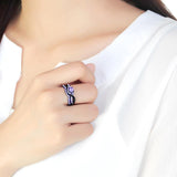 IP Black(Ion Plating) Stainless Steel Ring with AAA Grade CZ  in Amethyst