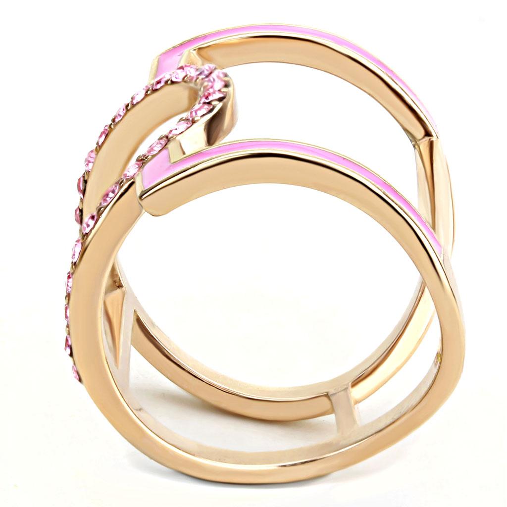 IP Rose Gold(Ion Plating) Stainless Steel Ring with Top Grade Crystal  in Light Rose