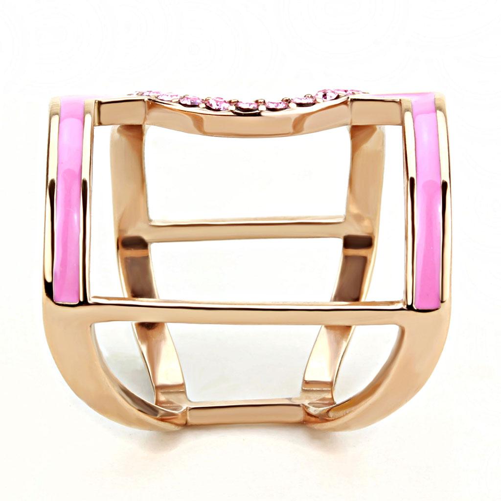 IP Rose Gold(Ion Plating) Stainless Steel Ring with Top Grade Crystal  in Light Rose