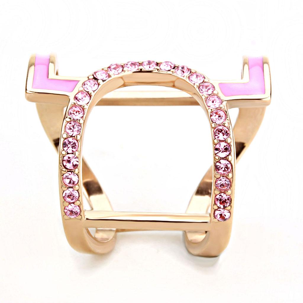 IP Rose Gold(Ion Plating) Stainless Steel Ring with Top Grade Crystal  in Light Rose