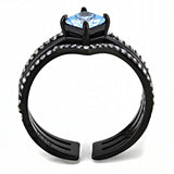 IP Black(Ion Plating) Stainless Steel Ring with AAA Grade CZ  in Sea Blue