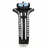 IP Black(Ion Plating) Stainless Steel Ring with AAA Grade CZ  in Sea Blue