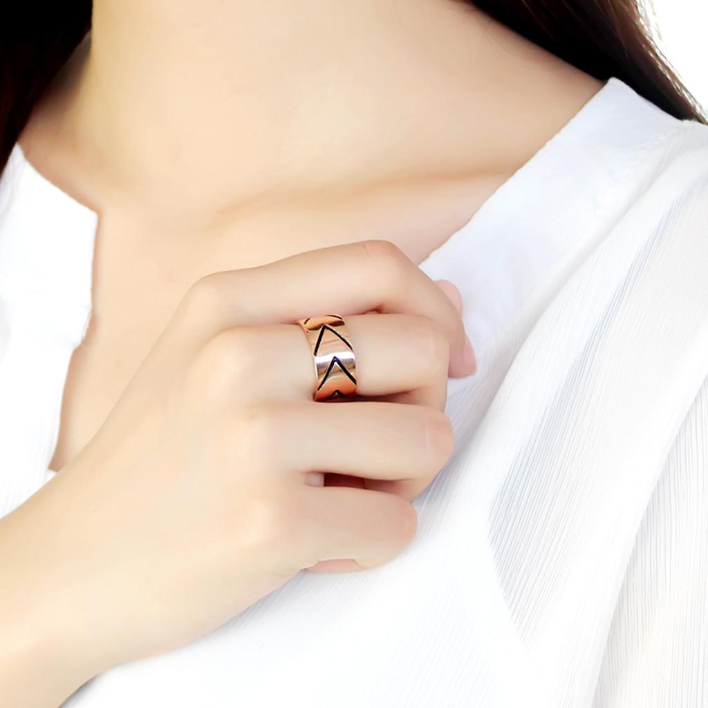 IP Rose Gold(Ion Plating) Stainless Steel Ring with Epoxy  in Jet