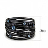 IP Black(Ion Plating) Stainless Steel Ring with Top Grade Crystal  in Sea Blue
