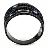 IP Black(Ion Plating) Stainless Steel Ring with Top Grade Crystal  in Sea Blue