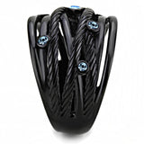IP Black(Ion Plating) Stainless Steel Ring with Top Grade Crystal  in Sea Blue
