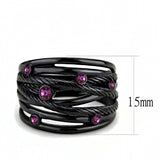 IP Black(Ion Plating) Stainless Steel Ring with Top Grade Crystal  in Fuchsia